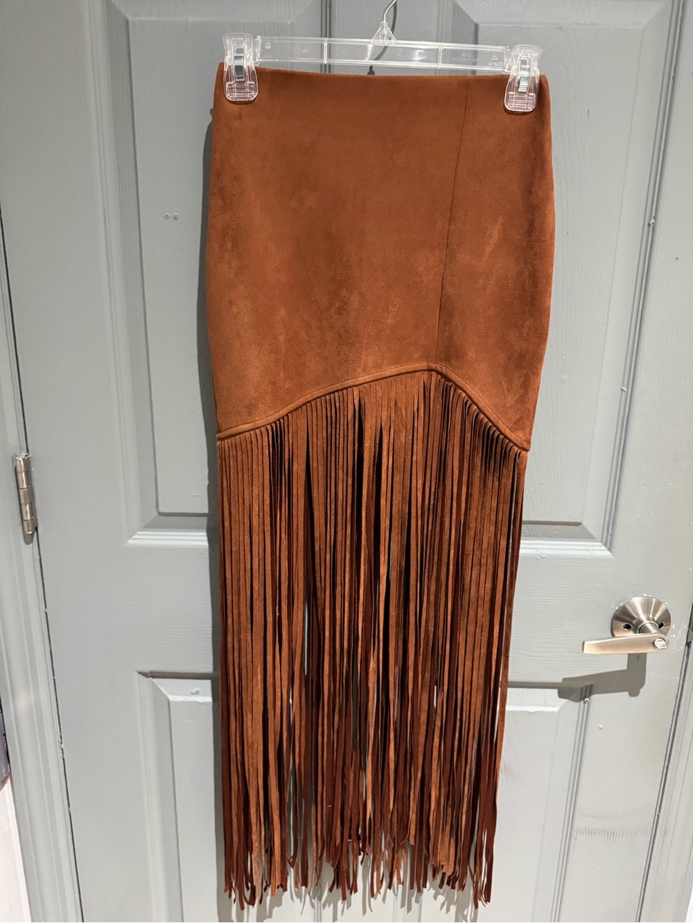 Windsor Rust Brown Suede Fringe High-Low Skirt